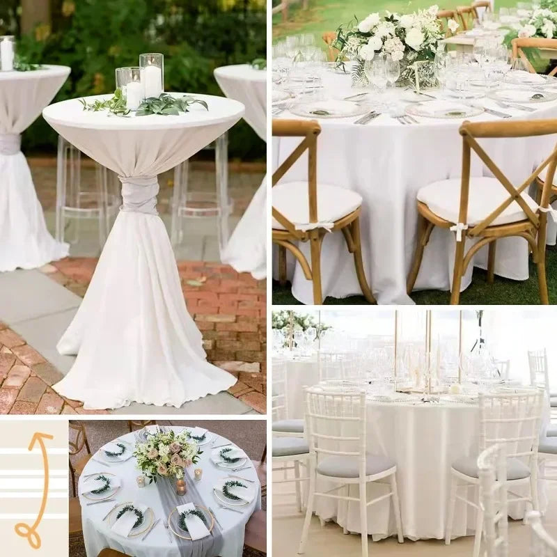 White Round Tablecloth Stain Wrinkle Resistant Table Cover for Wedding Banquet Table Decor Dining Table Buffet Parties Camping