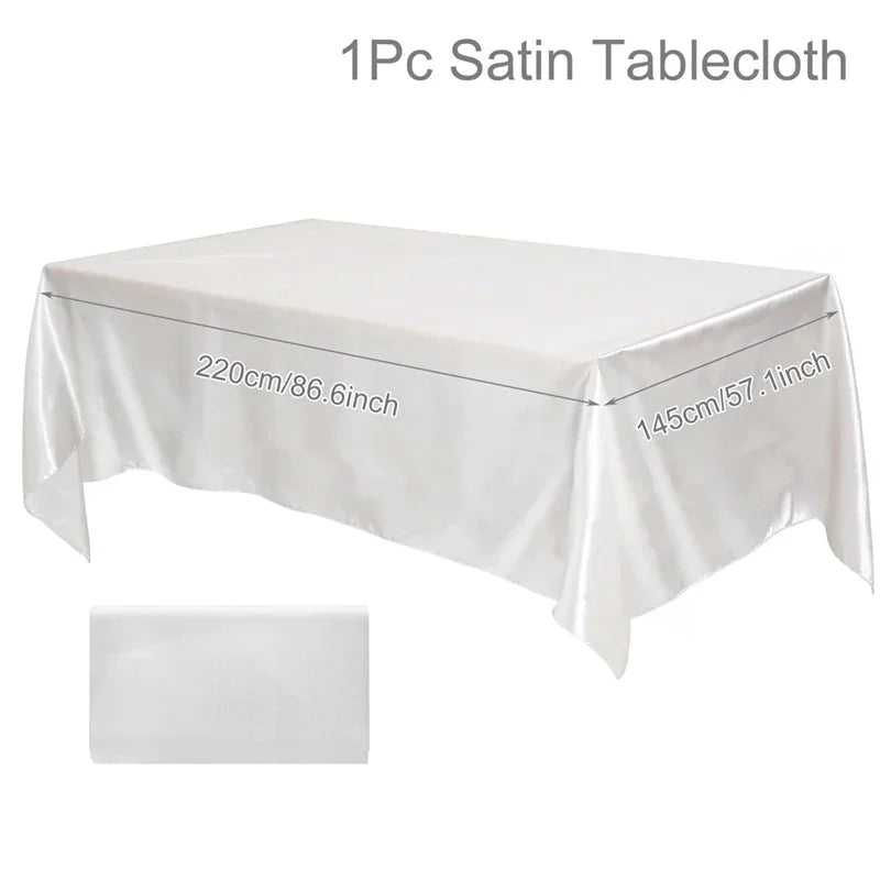 145x220cm Rectangle Satin Tablecloth Wedding Table Cloth Party Table Cover Baby Shower Birthday Banquet Home Dining Table Decor