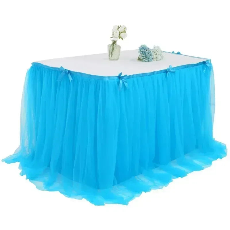 2024 Hot Selling Popular Gauze Table Skirt, Birthday Party Halloween Dessert Table Net Gauze Pleated Table Skirt