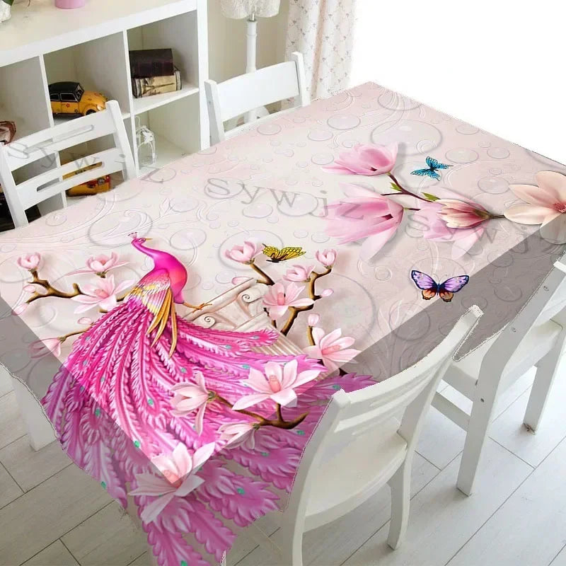 3D Floral Butterfly Print Tablecloth Purple Lilac Pattern Linen Stain Resistant Tablecloth Christmas Dinner Decor Tablecloth