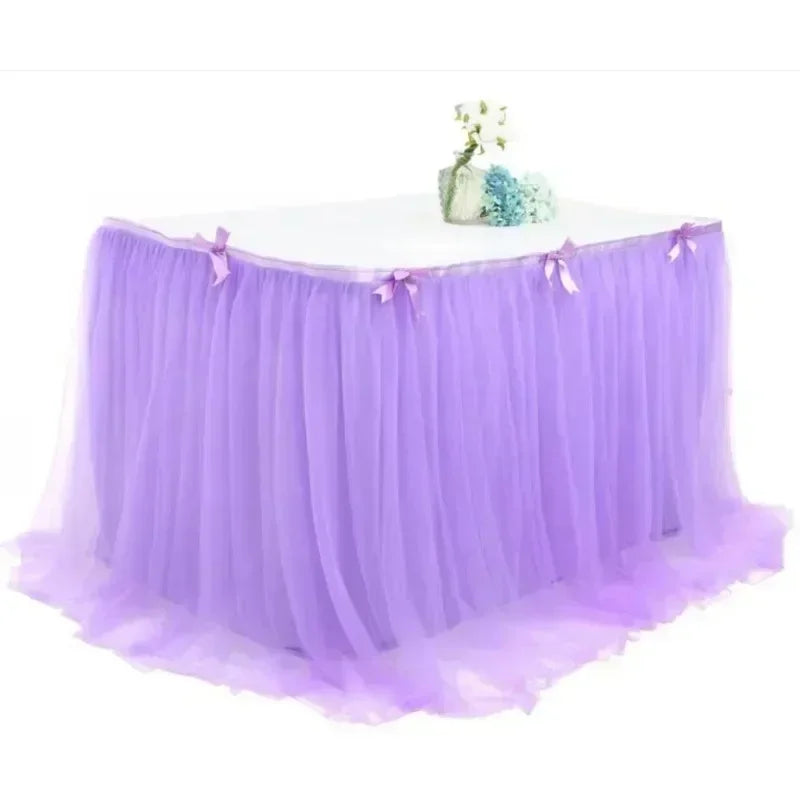 2024 Hot Selling Popular Gauze Table Skirt, Birthday Party Halloween Dessert Table Net Gauze Pleated Table Skirt
