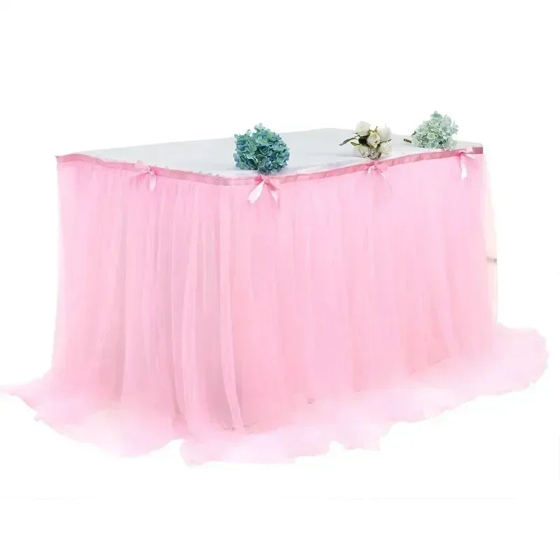 2024 Hot Selling Popular Gauze Table Skirt, Birthday Party Halloween Dessert Table Net Gauze Pleated Table Skirt
