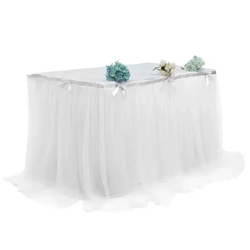 2024 Hot Selling Popular Gauze Table Skirt, Birthday Party Halloween Dessert Table Net Gauze Pleated Table Skirt