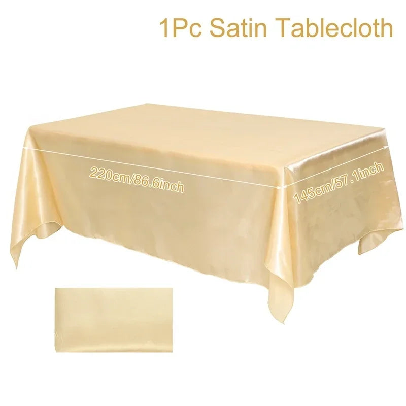 145x220cm Rectangle Satin Tablecloth Wedding Table Cloth Party Table Cover Baby Shower Birthday Banquet Home Dining Table Decor