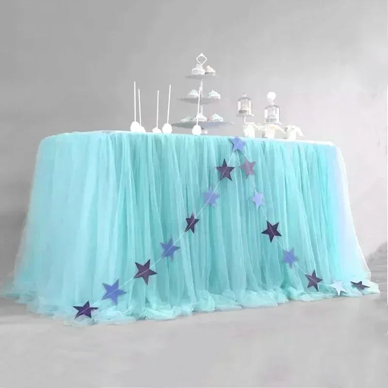 2024 Hot Selling Popular Gauze Table Skirt, Birthday Party Halloween Dessert Table Net Gauze Pleated Table Skirt